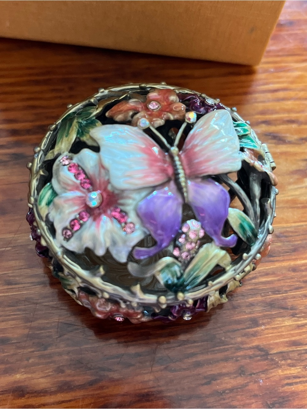 Butterfly Floral Decorative Trinket Box in Pink and Purple